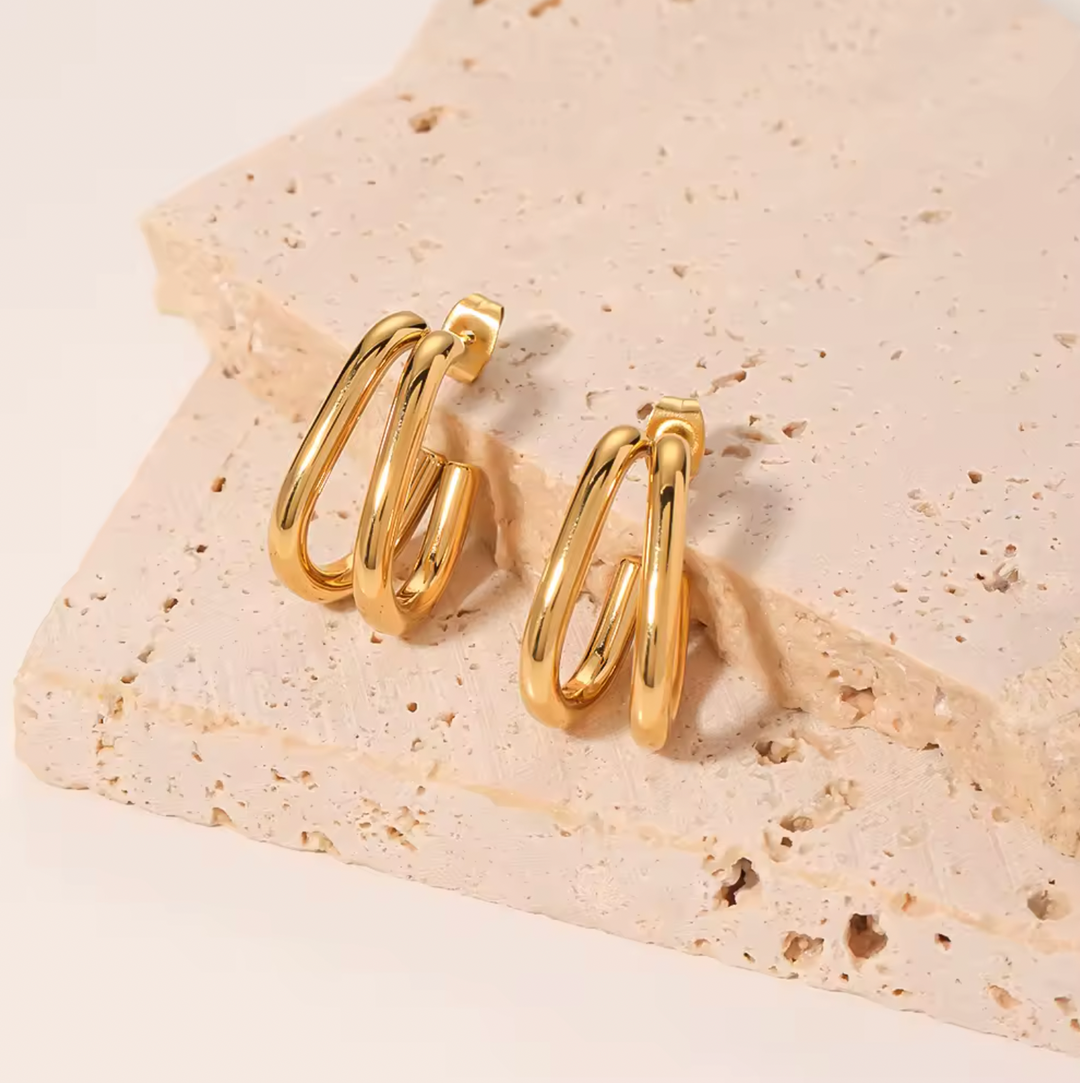 Gold Double Pleated Earrings