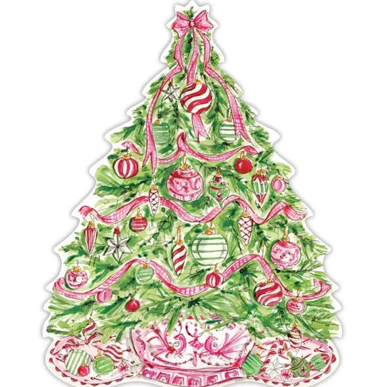 Christmas Tree with Pink Ribbon & Bow Posh Die-Cut Placemat