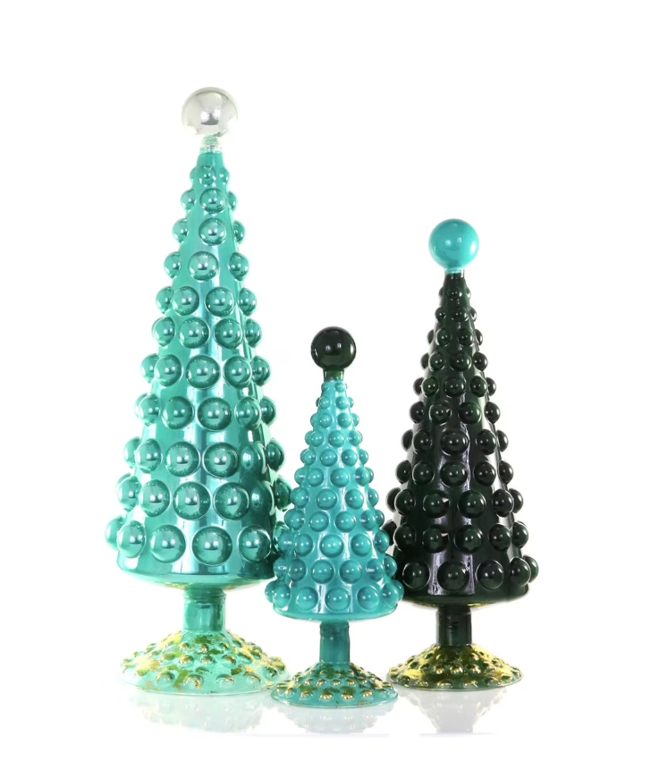 Midcentury Modern Hobnail Evergreen Tree Set/3