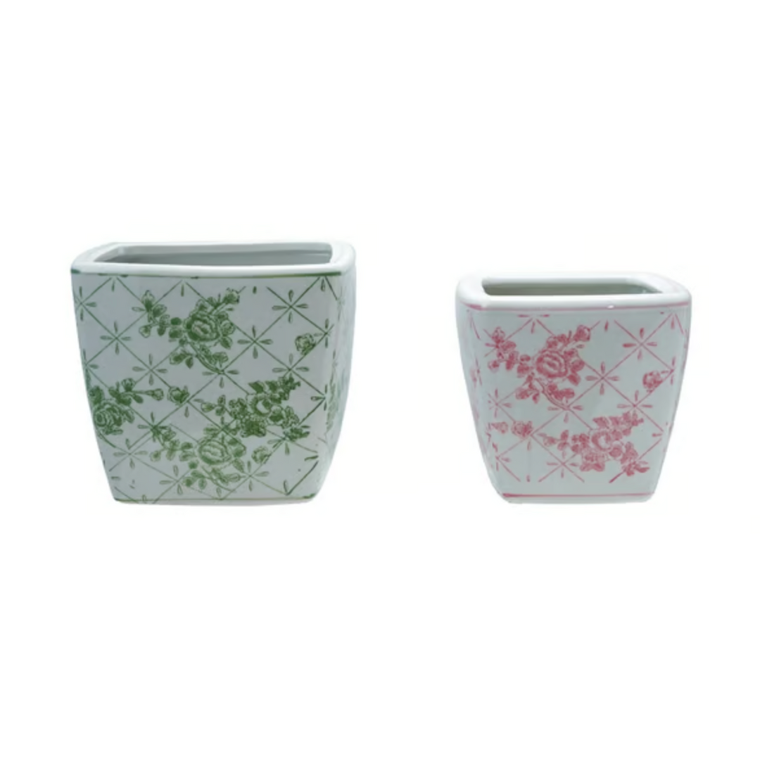 Floral Square Stoneware Planters