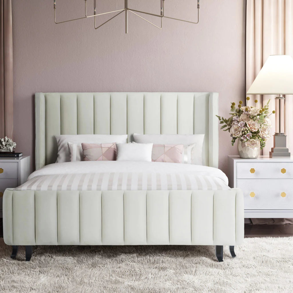 Waverly Cream Velvet Bed in King