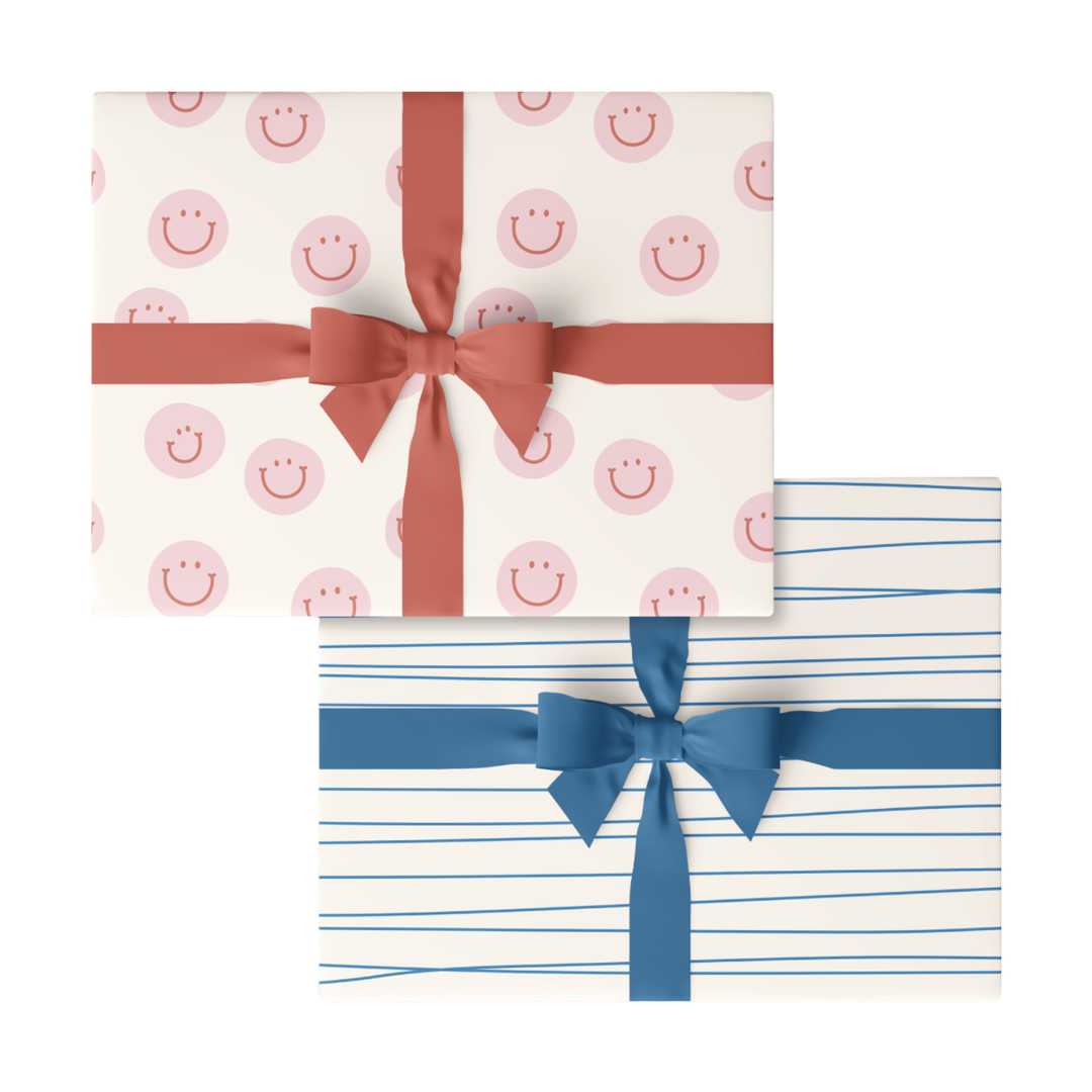 Happy Faces + Ocean Wavy Lines Double-Sided Wrap