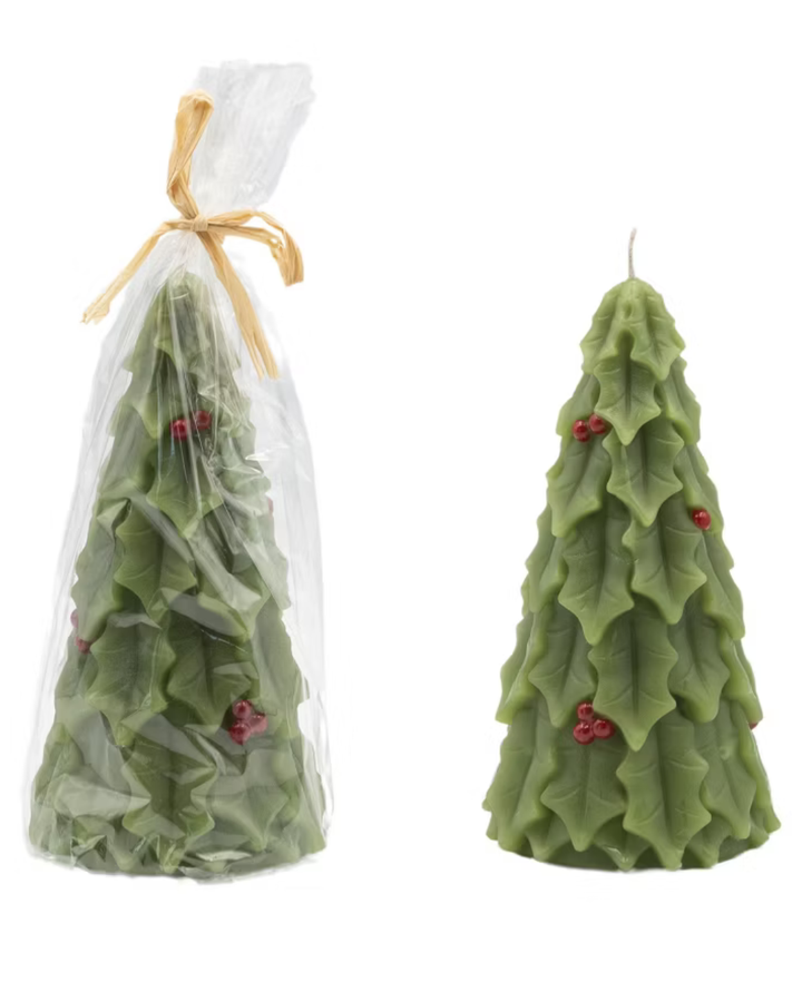 Unscented Tree Shaped Candle with Holly
