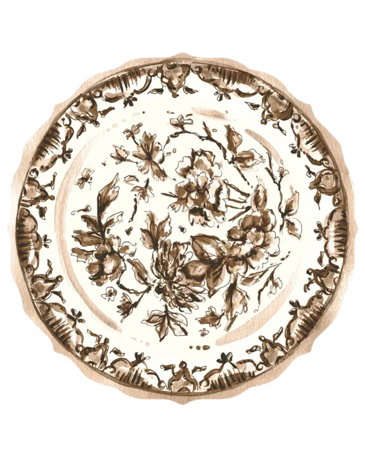 Handpainted Brown Chinoserie Plate Posh Die-Cut Placemat
