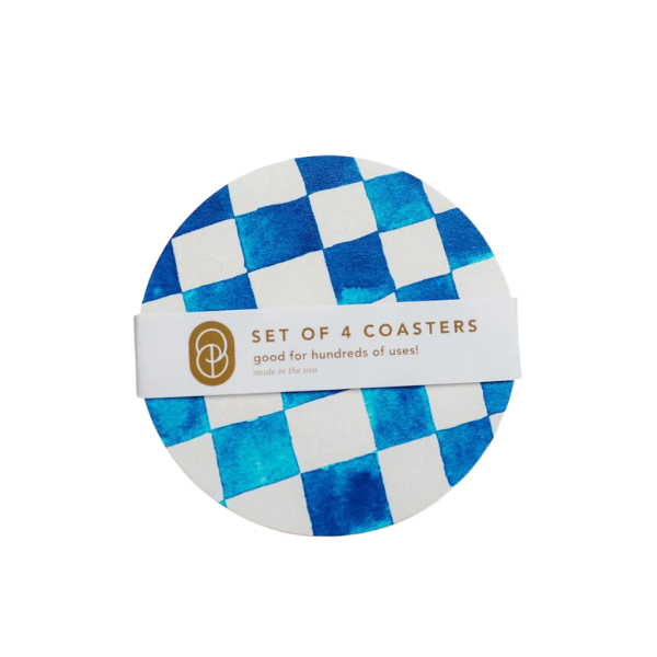 Blue Checkered Coaster Super Absorbent Reusable