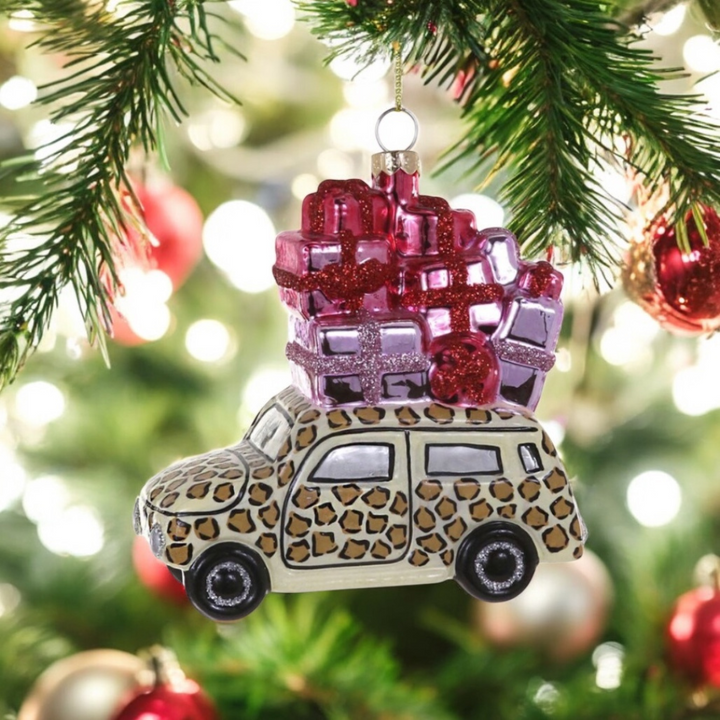 A Merry Delivery Leopard Ornament