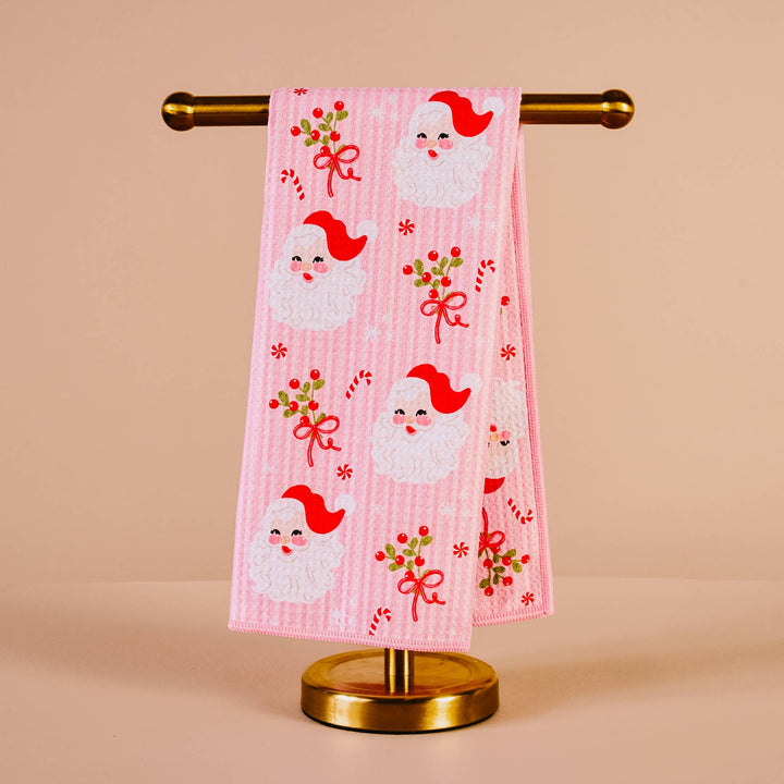 Holly Jolly Santa Waffle Tea Towel