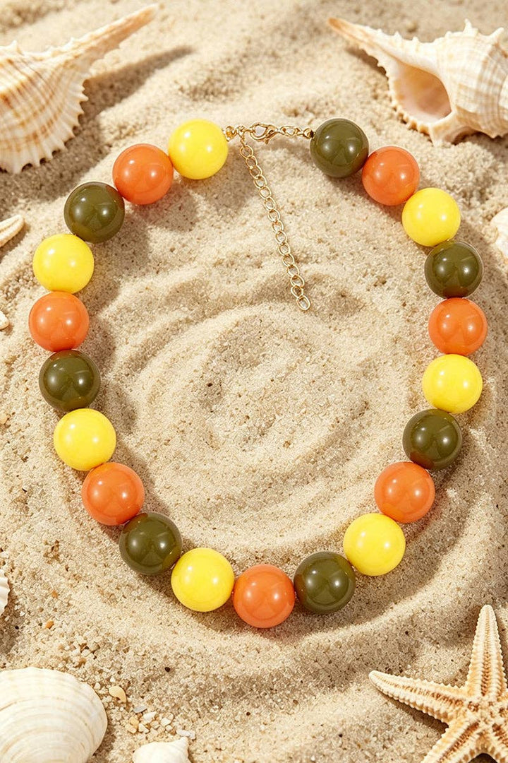 Beaded Statement Necklace: Pink/Red