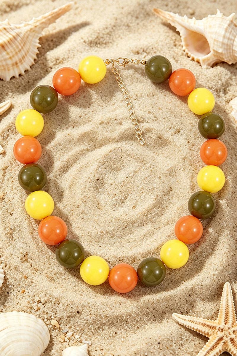 Beaded Statement Necklace: Yellow/Blue