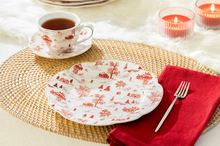 Red Village Porcelain Dessert Plate