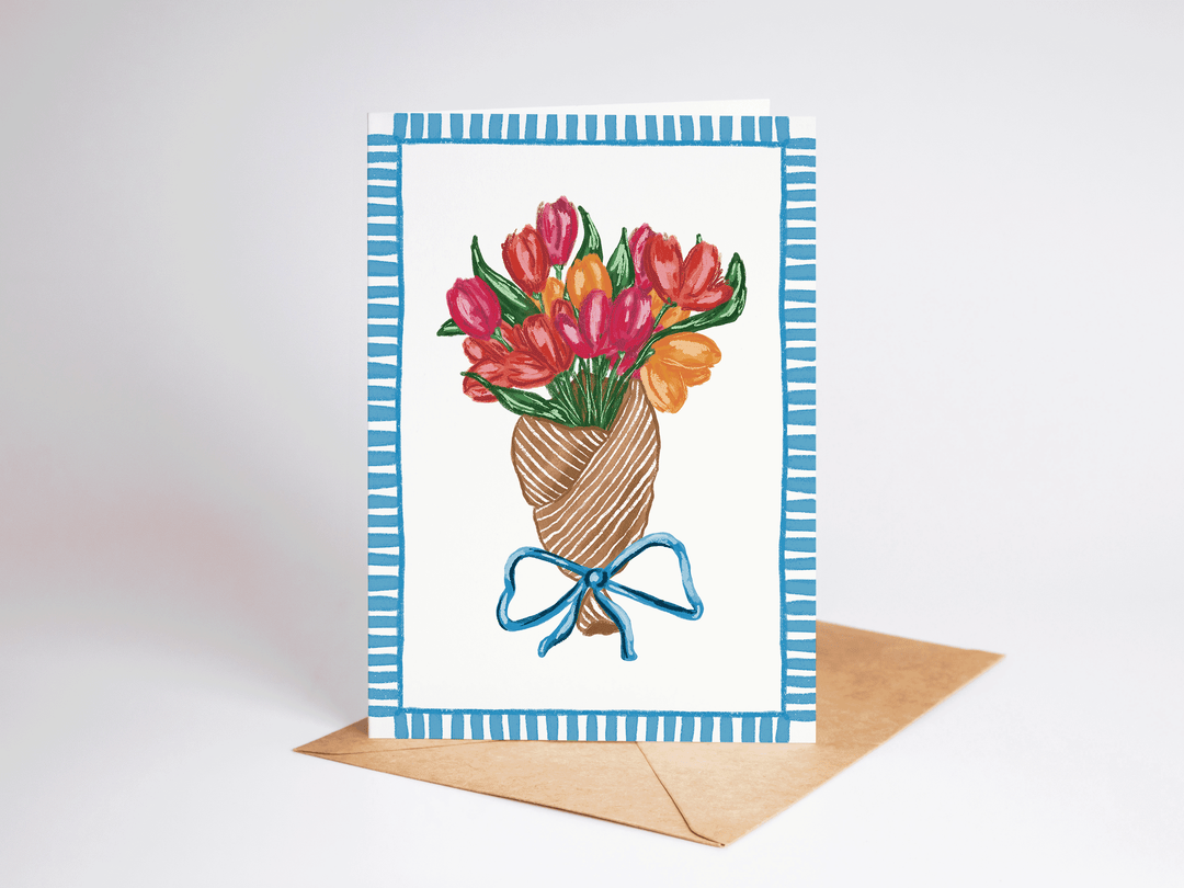 Spring Tulips in Brown Paper Floral Greeting Card
