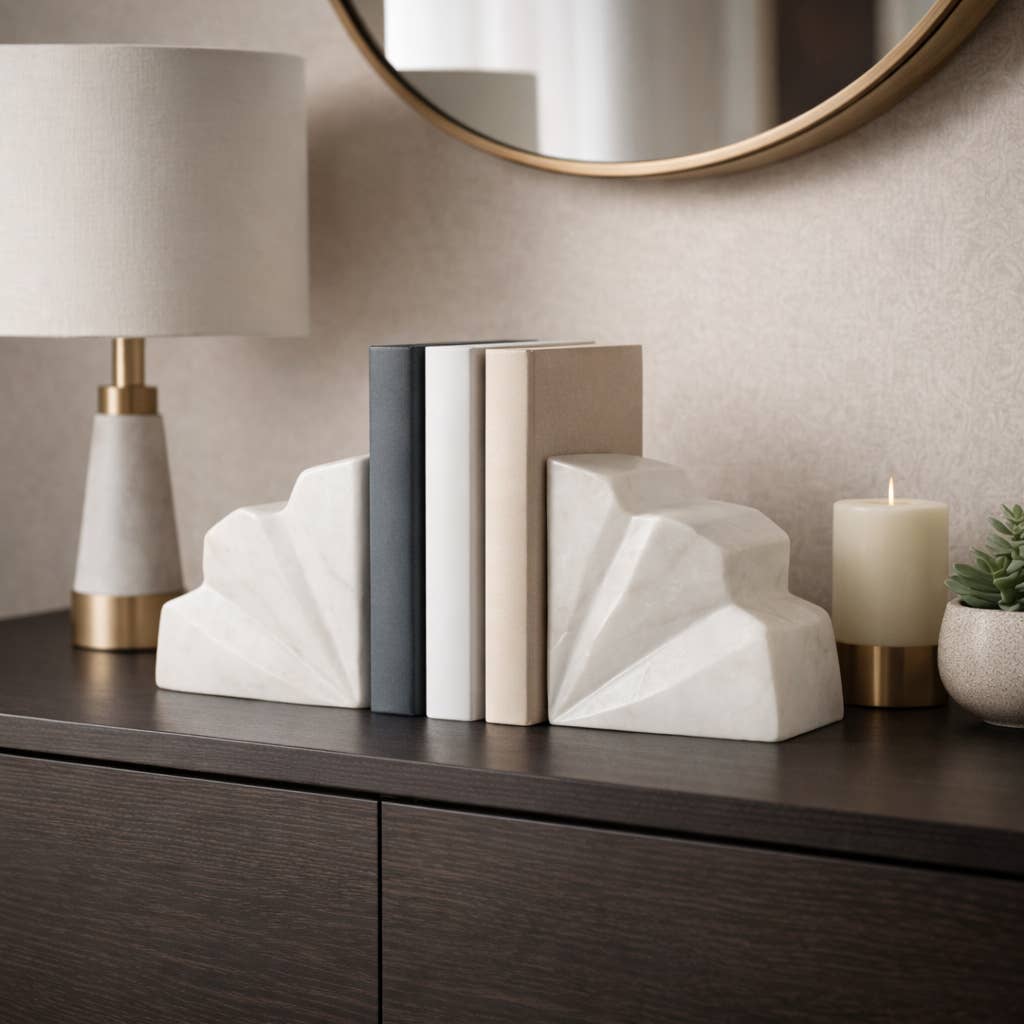 White Marble Bookends