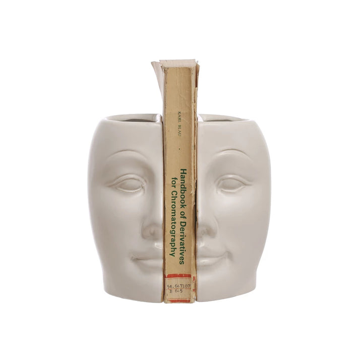 Sculpted Stoneware Face Vases/Bookends