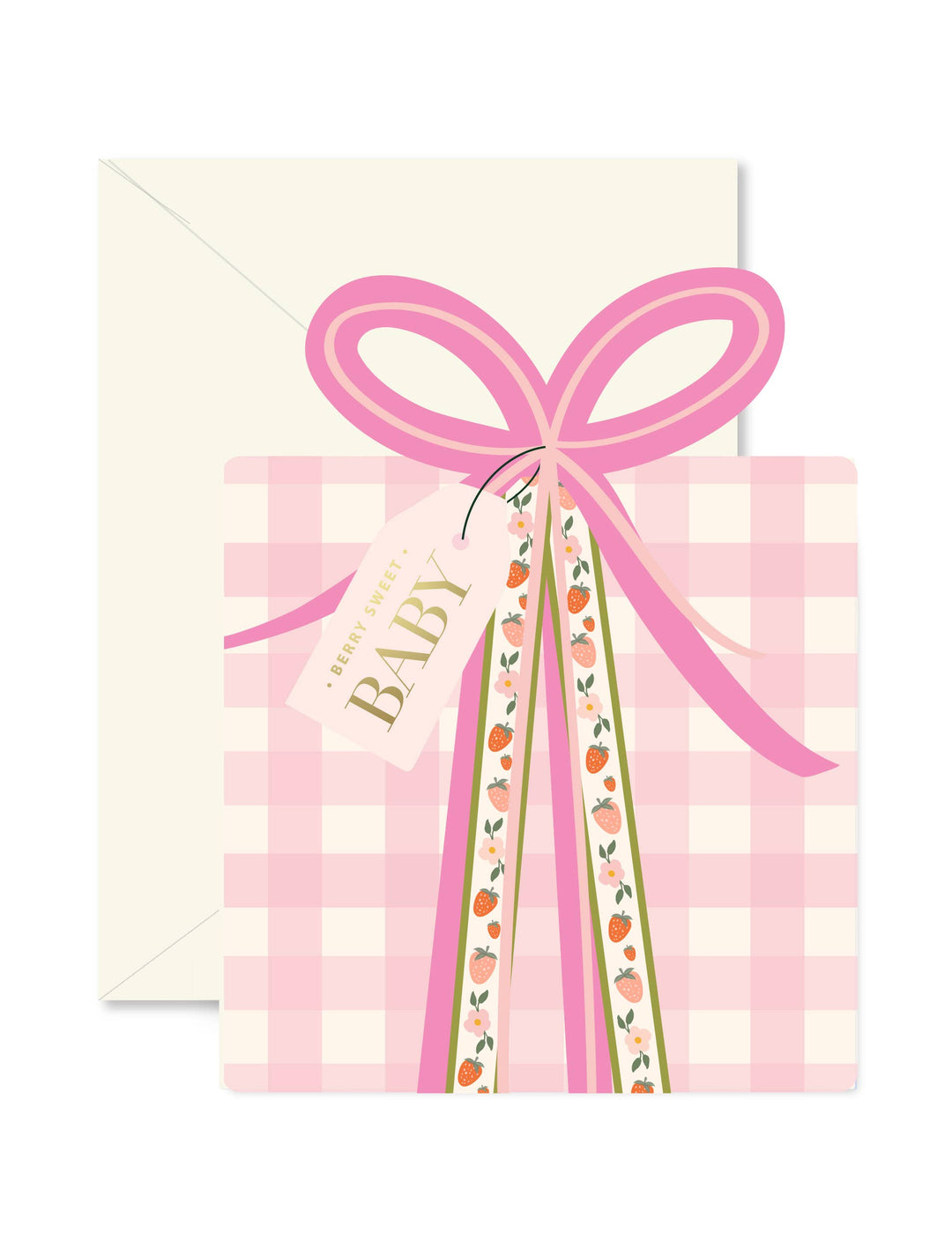 Pink Gingham Baby Card