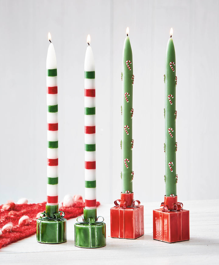 Christmas Candy Cane Hand Painted Taper