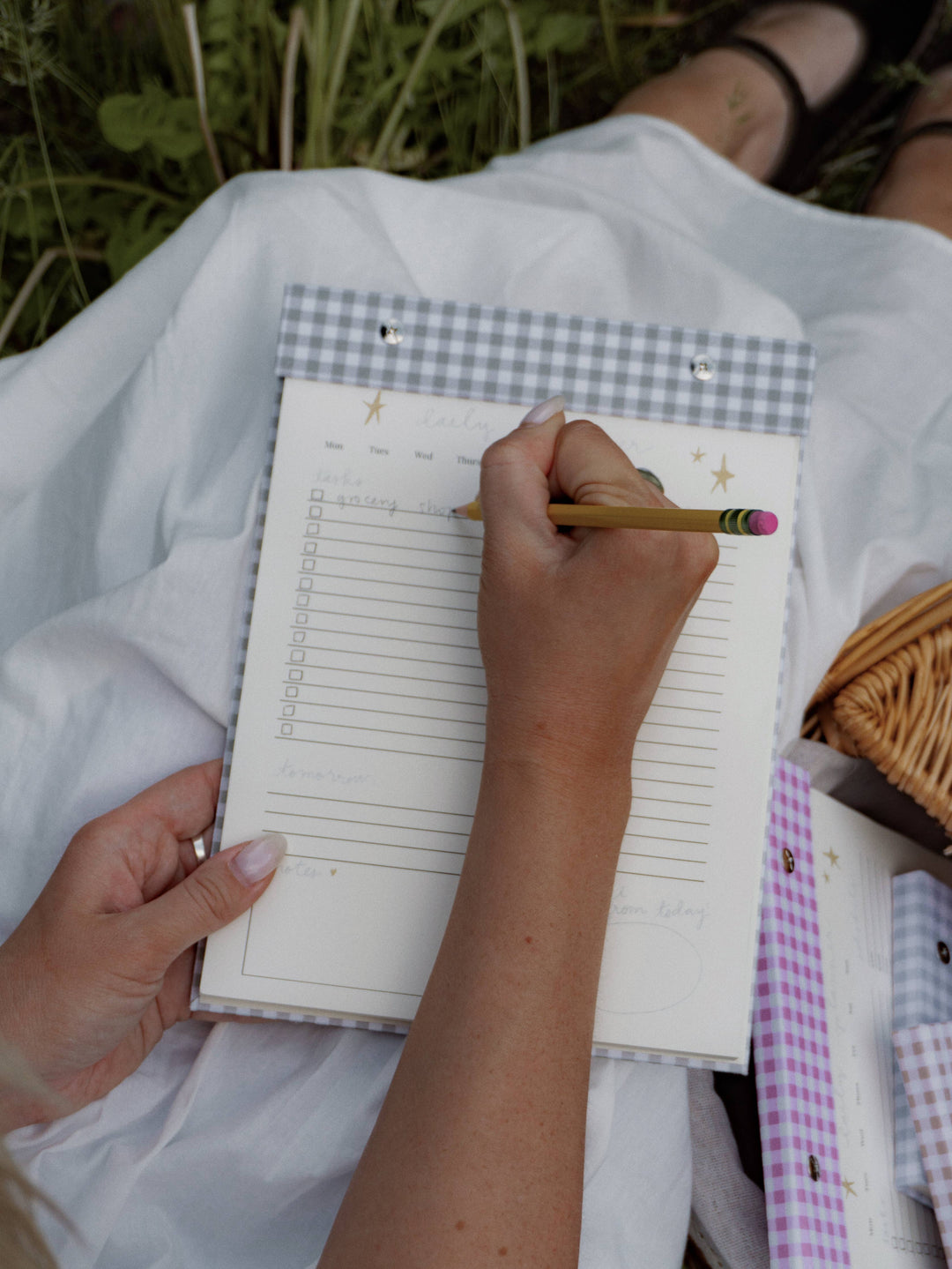 Daily Planner Notepad in Pistachio Green Gingham