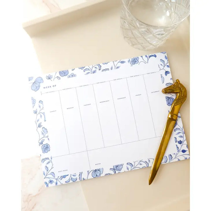 Floral Weekly Desk Planner Blue Floral