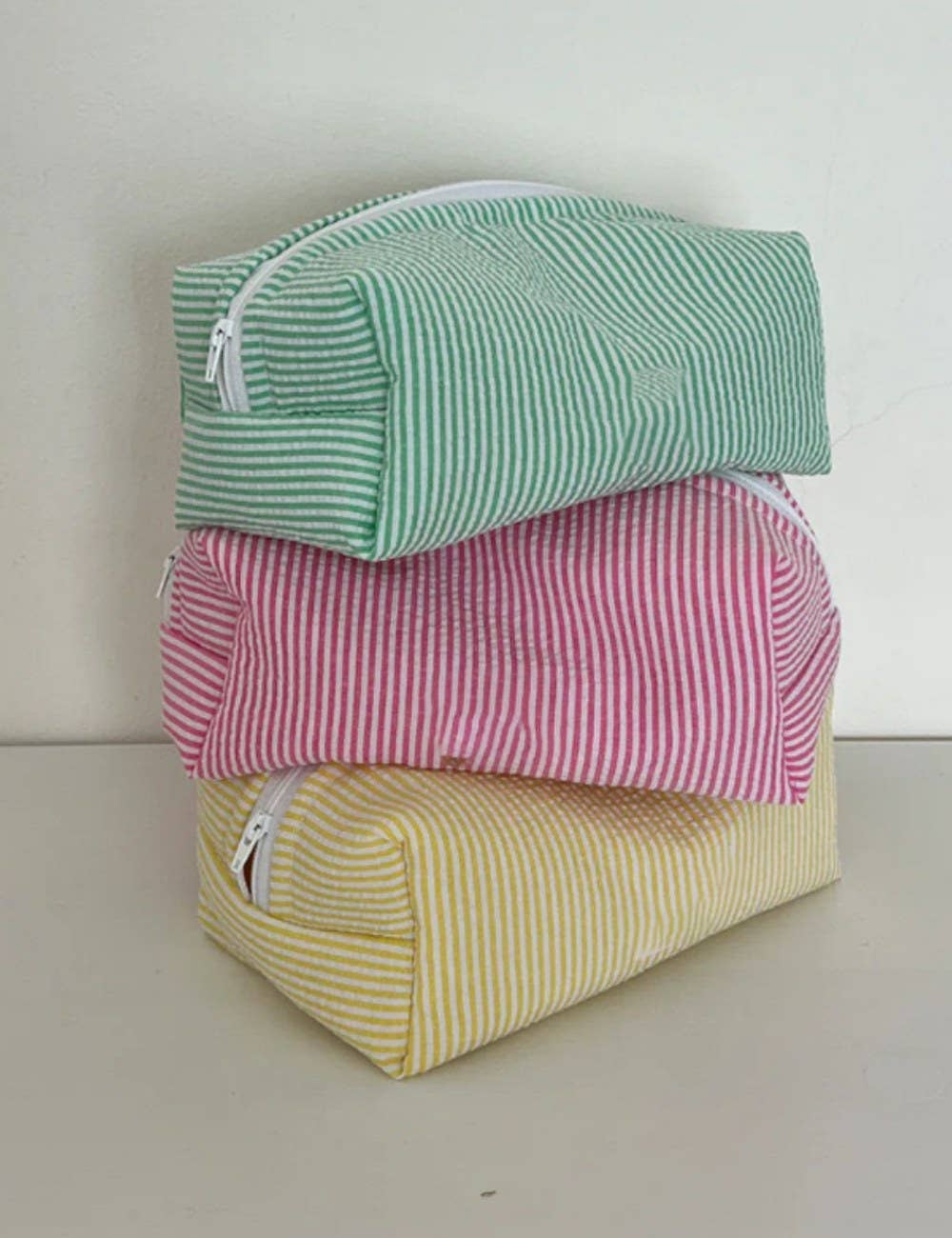 Green Simple Striped Color Block Cosmetic Bag