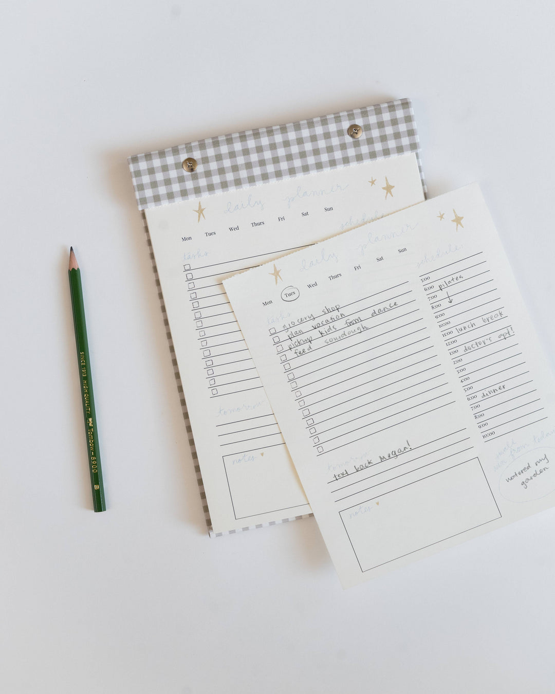 Daily Planner Notepad in Pistachio Green Gingham