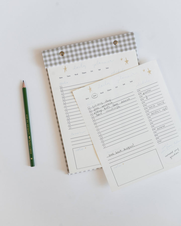 Daily Planner Notepad in Pistachio Green Gingham