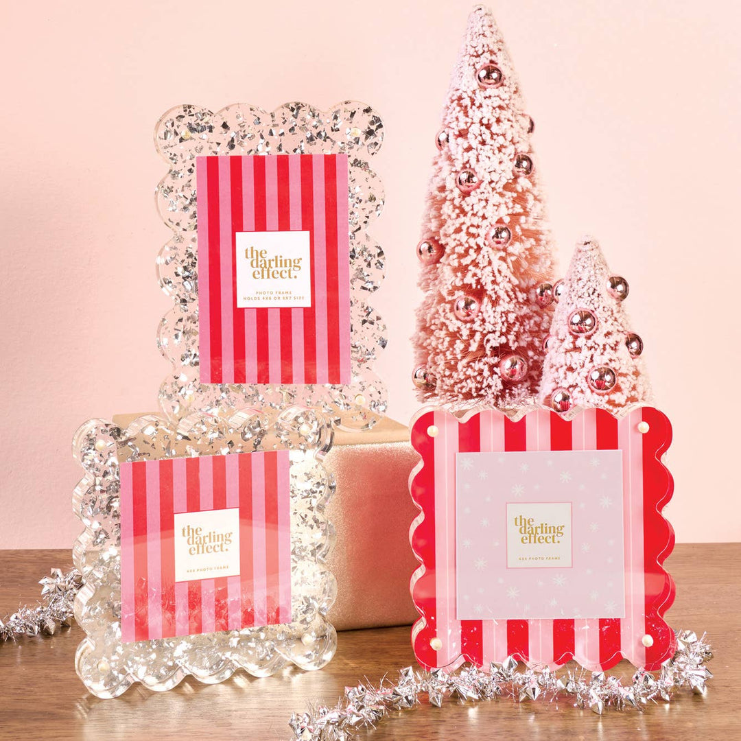 Peppermint Stripes Rectangle Scalloped Acrylic Frame