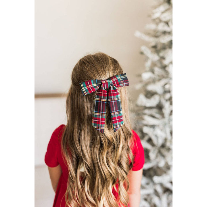 Bow Barrette Clip: Red Tartan