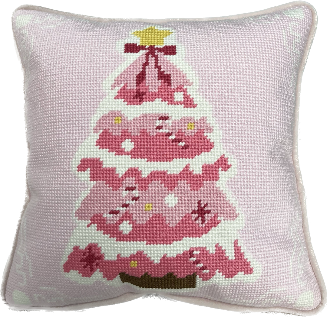 Pink Christmas Needlepoint Pillow