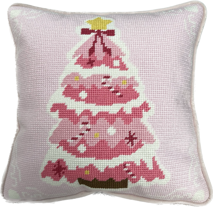Pink Christmas Needlepoint Pillow