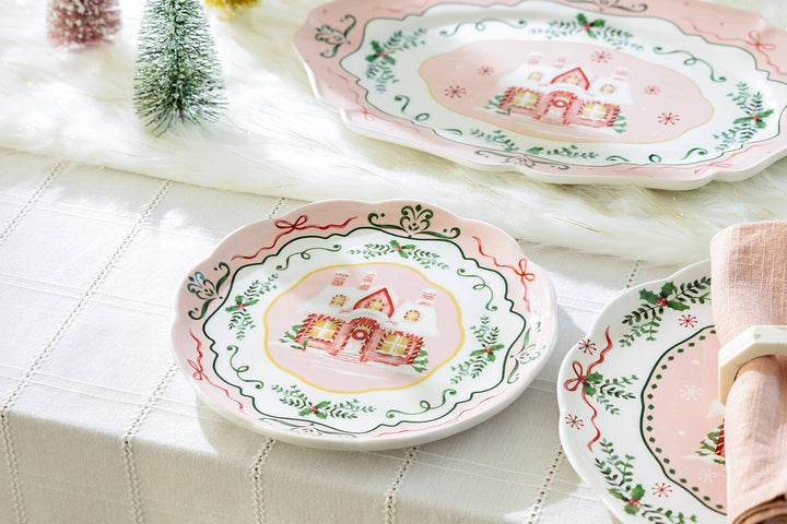 Christmas House Pink Dessert Plate