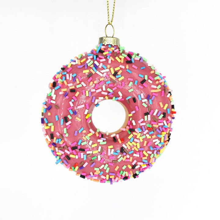 Pink Sprinkles Donut Glass Dessert Holiday Ornament