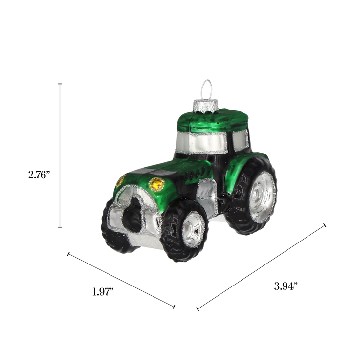 Green Tractor Glass Christmas Ornament