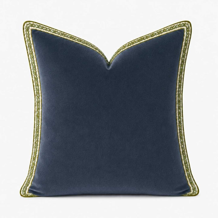 Navy Velvet Pillow with Green Embroidery