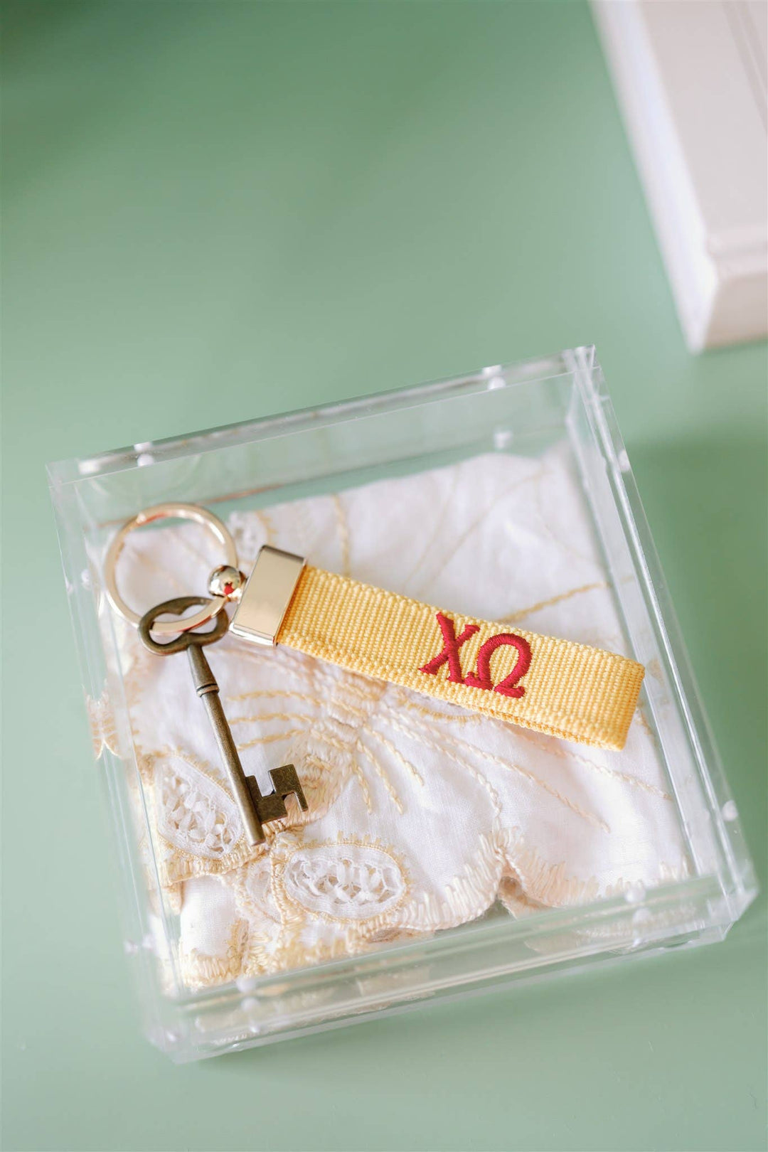 Chi Omega Embroidered Keychain