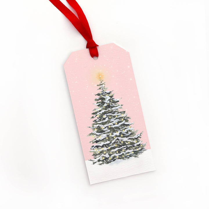 Pink Christmas Tree Gift Tags