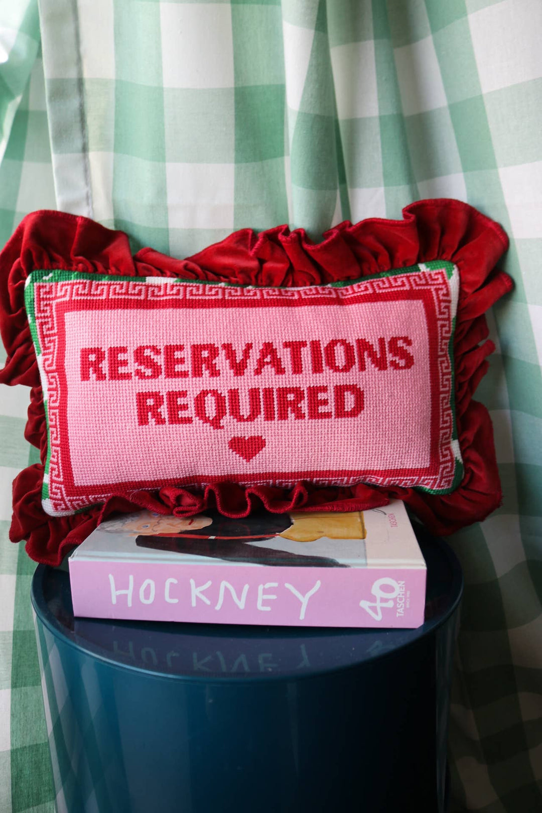 Reservations Required Needlepoint Pillow