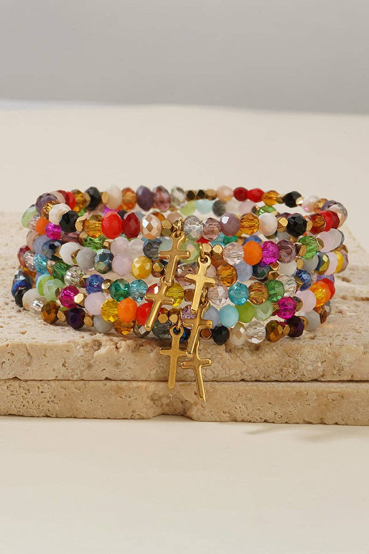 Colorful Beaded Cross Bracelet