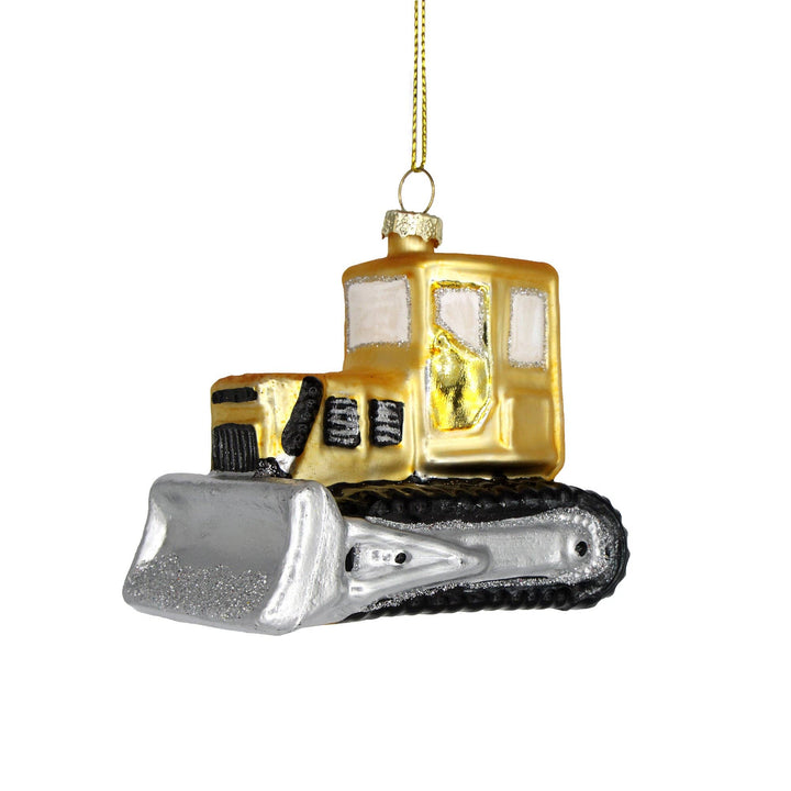 Bulldozer Glass Holiday Ornament