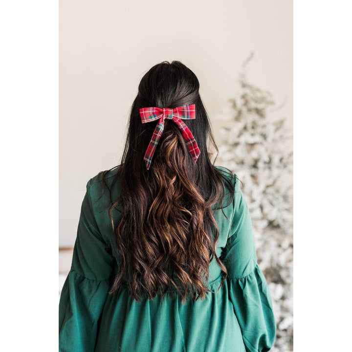Bow Barrette Clip: Red Tartan