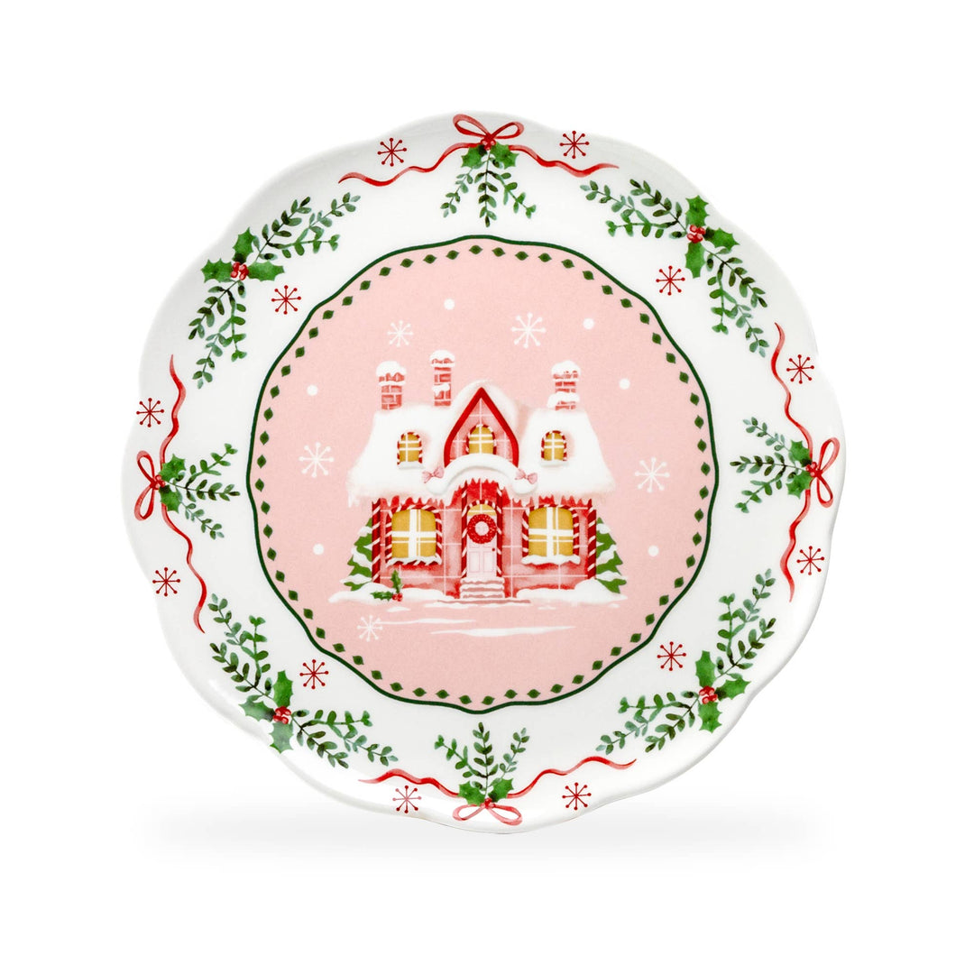 Christmas House Pink  Dinner Plate