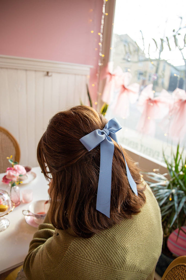 French Blue Grosgrain Bow Barrette