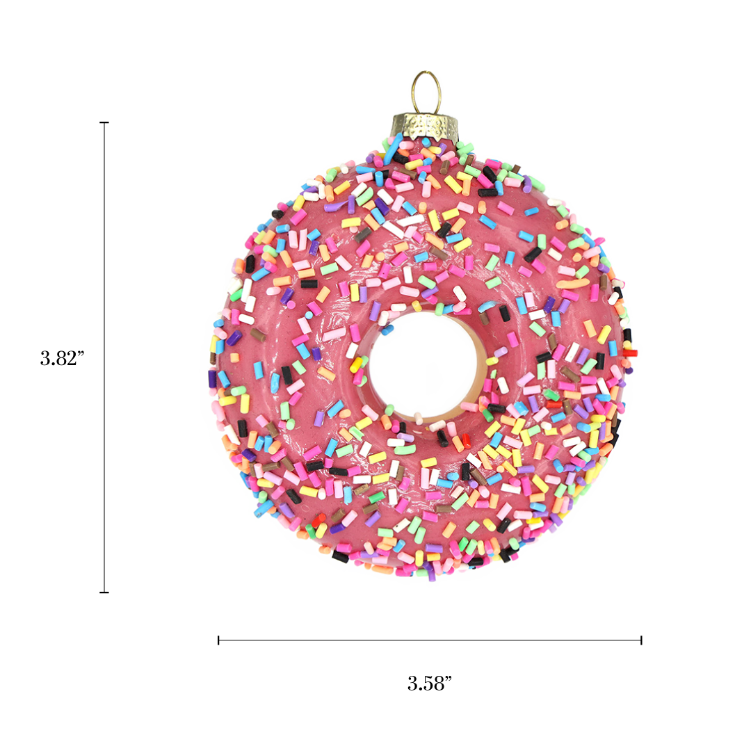 Pink Sprinkles Donut Glass Dessert Holiday Ornament