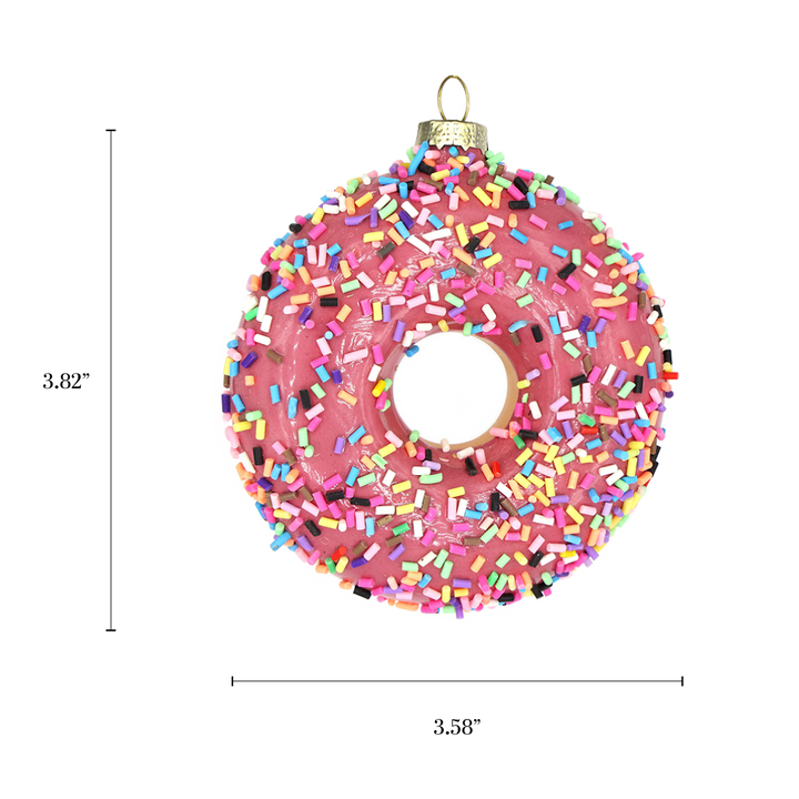 Pink Sprinkles Donut Glass Dessert Holiday Ornament