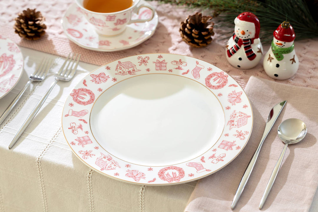 Christmas Pink Bow Porcelain Dinner Plate