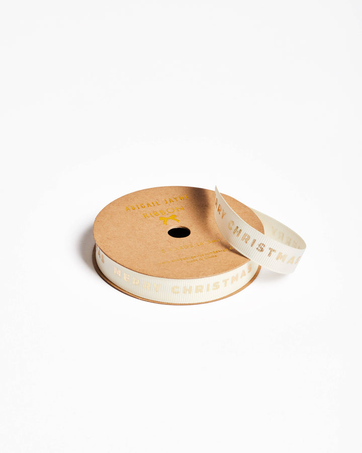 Merry Christmas Cream Grosgrain Ribbon