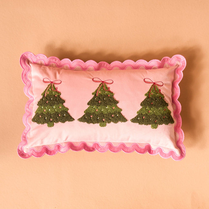 Twinkling Trees Scalloped Throw Pillow