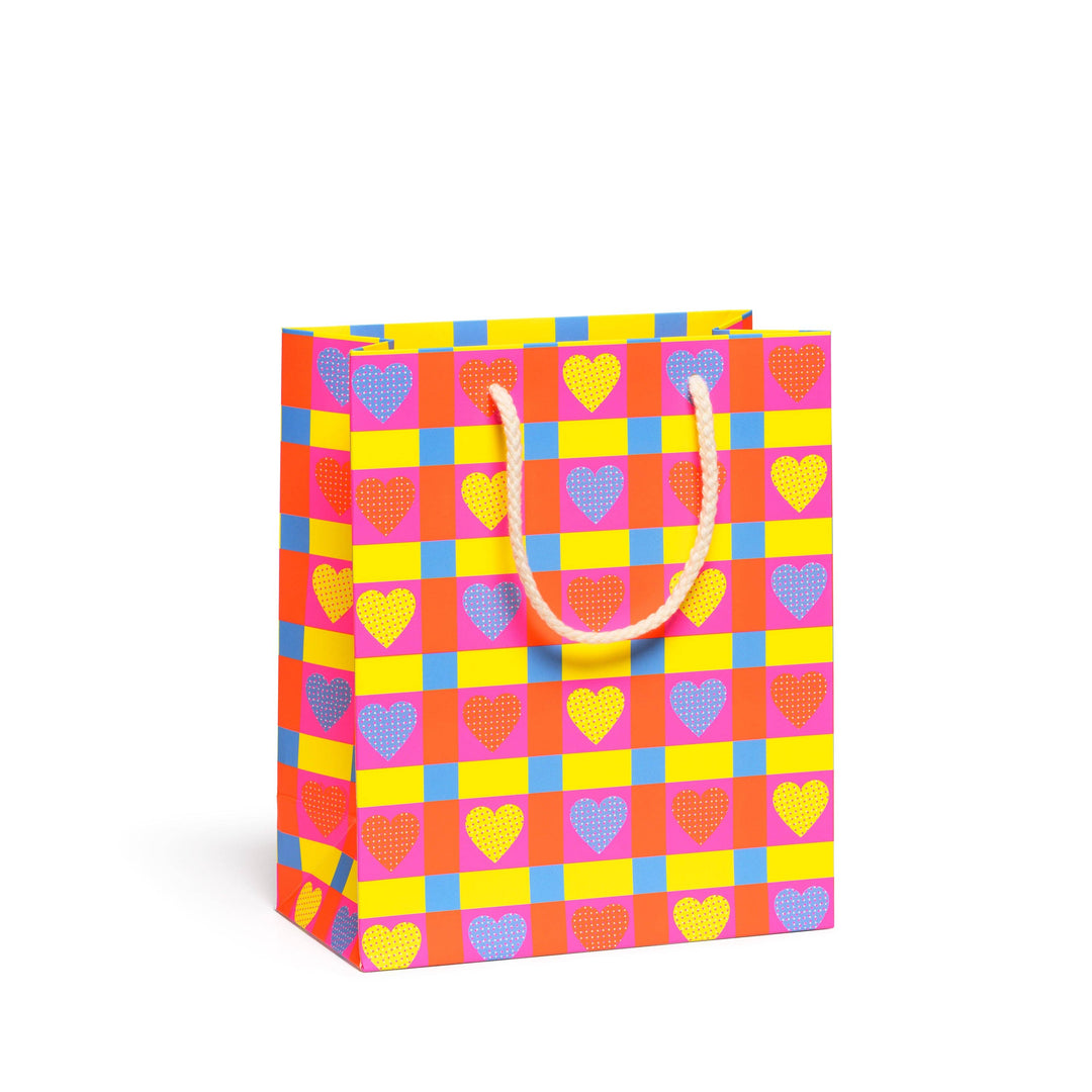 Medium Neon Hearts Plaid Gift Bag