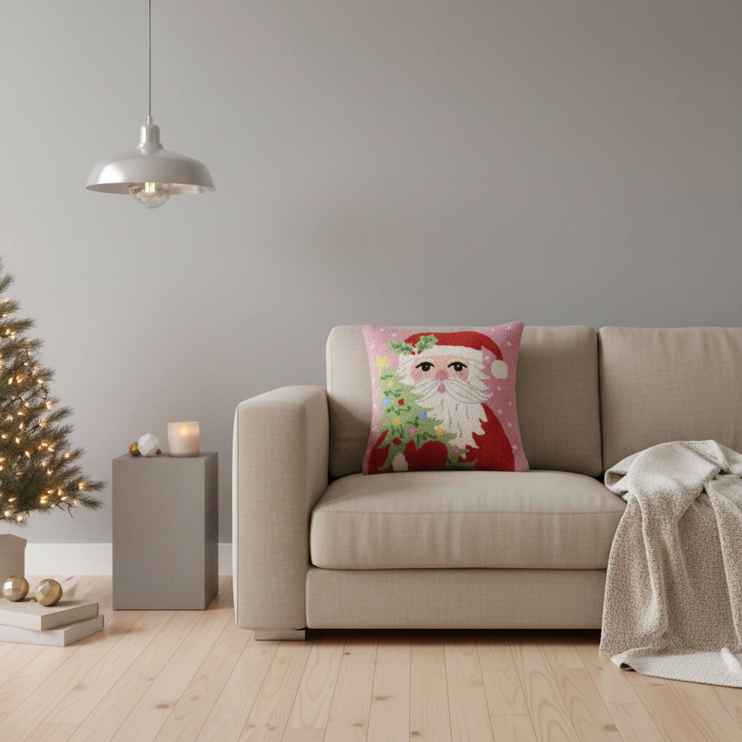 Santa Holding Tree Pillow