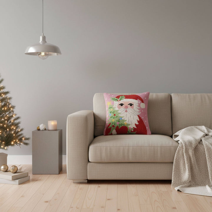 Santa Holding Tree Pillow