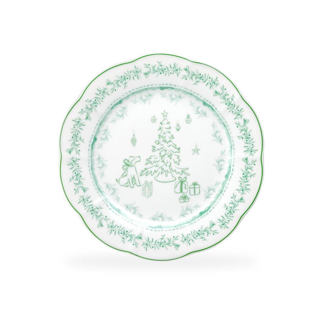 Festive Pup and Tree Porcelain Plate