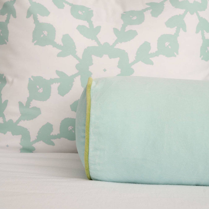 Spa Blue Velvet Bolster Pillow